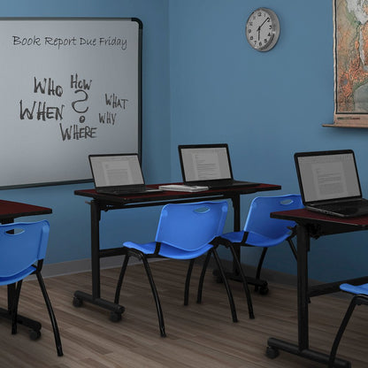 48 x 24 in. Flip-Top Training Nesting Table- Mahogany, 2 M Stack Chairs- Blue