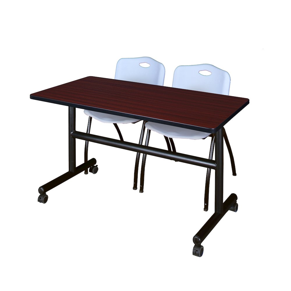 48 x 24 in. Flip-Top Training Nesting Table- Mahogany, 2 M Stack Chairs- Grey