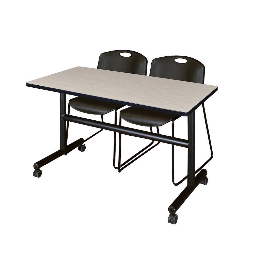 48 x 24 in. Flip-Top Training Nesting Table- Maple, 2 Zeng Stack Chairs- Black