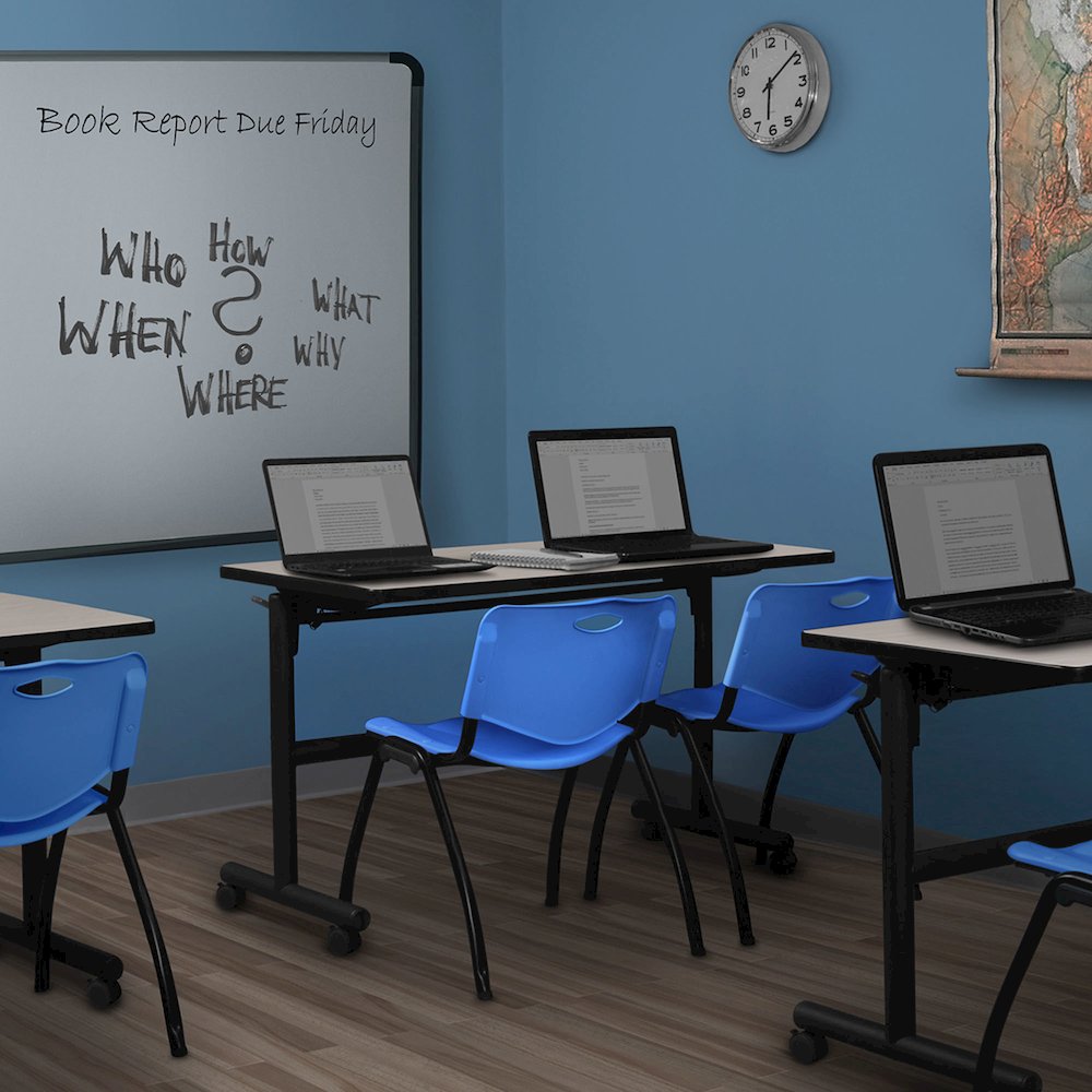 48 x 24 in. Flip-Top Training Nesting Table- Maple, 2 M Stack Chairs- Blue