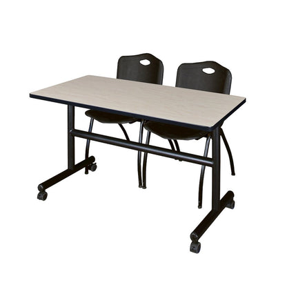 48 x 24 in. Flip-Top Training Nesting Table- Maple, 2 M Stack Chairs- Black