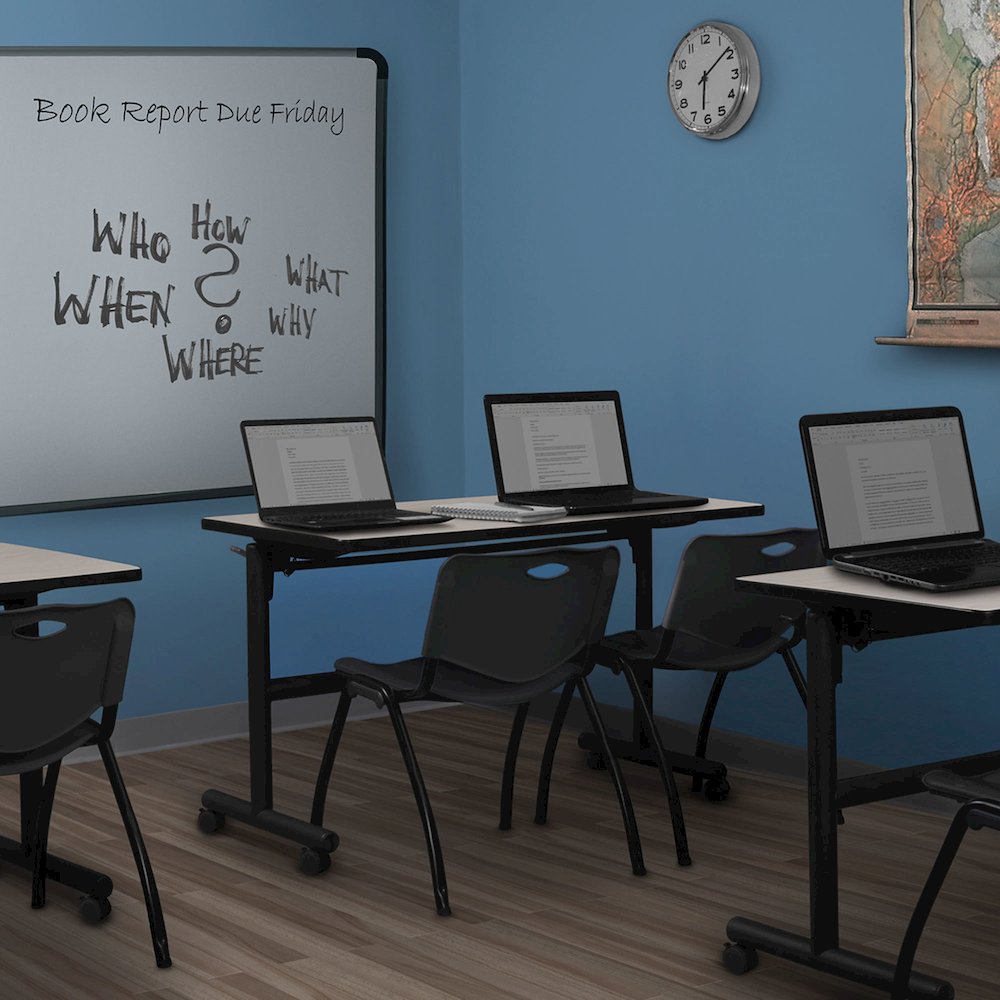 48 x 24 in. Flip-Top Training Nesting Table- Maple, 2 M Stack Chairs- Black