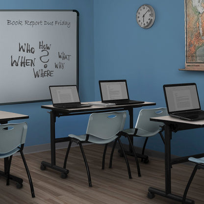 48 x 24 in. Flip-Top Training Nesting Table- Maple, 2 M Stack Chairs- Grey