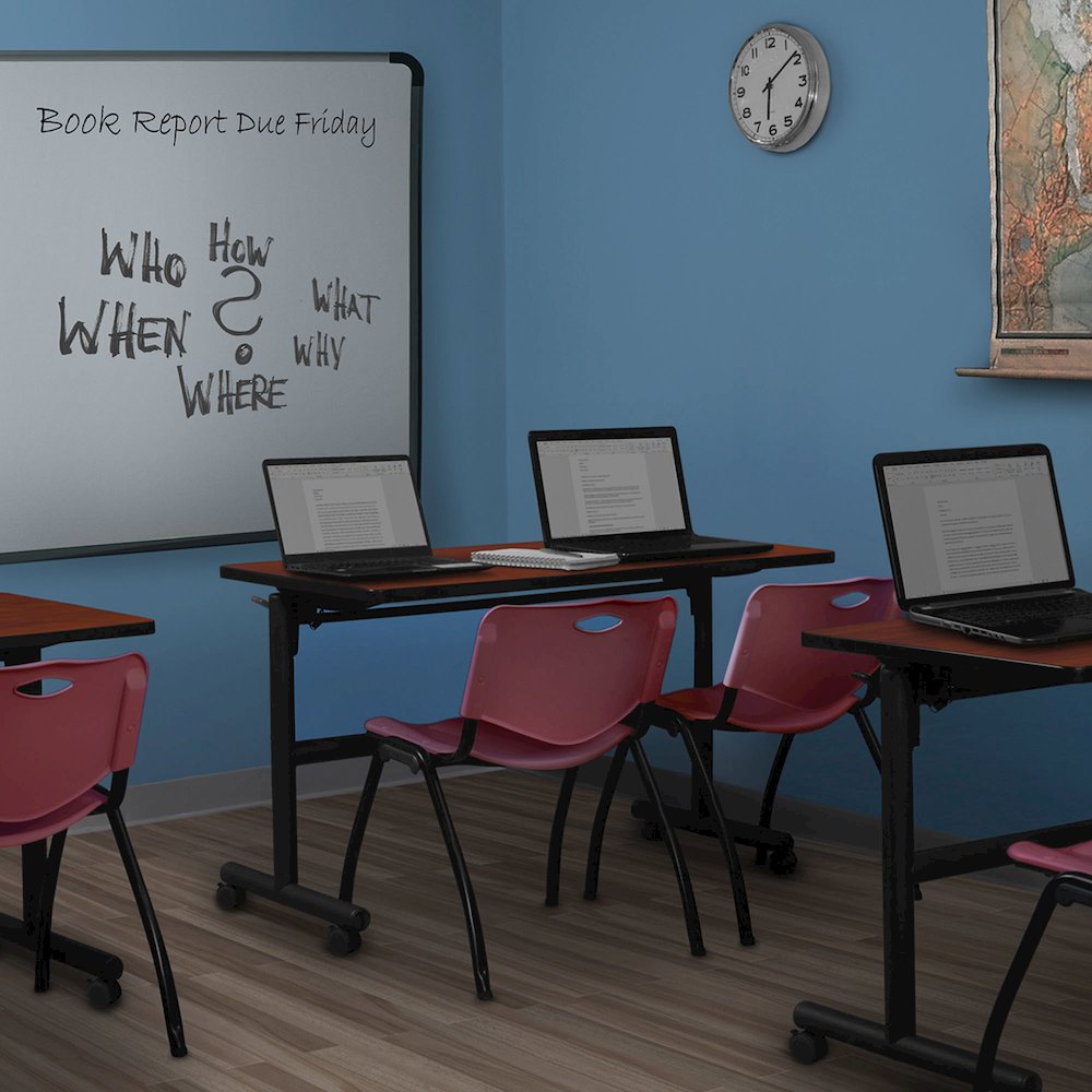 48 x 30 in. Flip-Top Training Nesting Table- Cherry, 2 M Stack Chairs- Burgundy