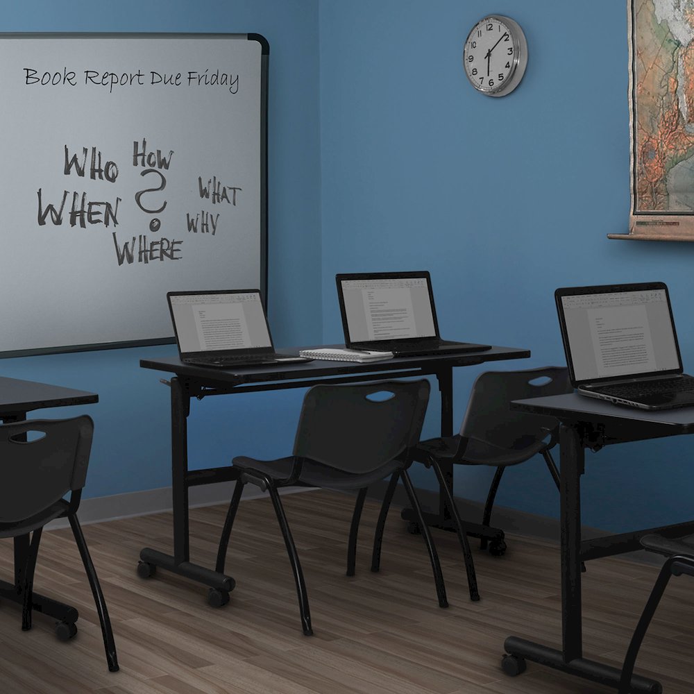 48 x 30 in. Flip-Top Training Nesting Table- Grey, 2 M Stack Chairs- Black