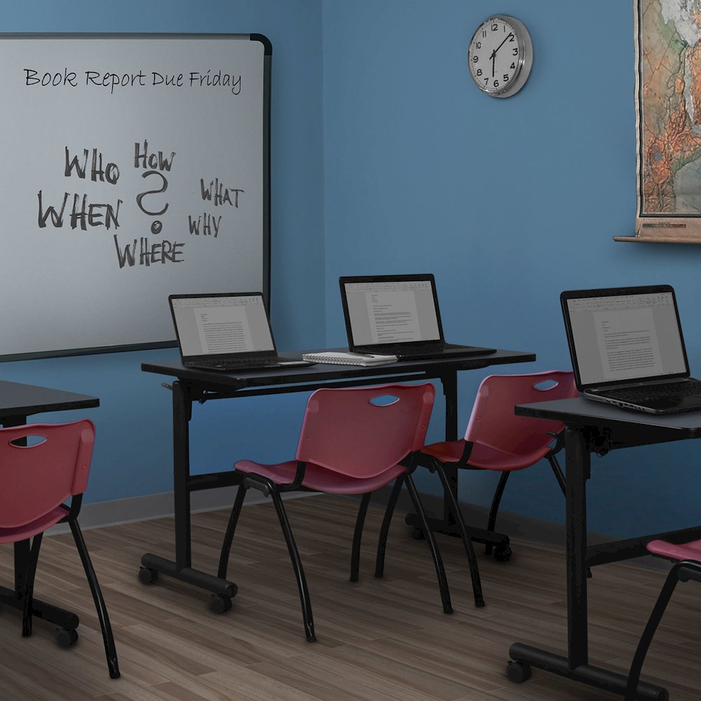 48 x 30 in. Flip-Top Training Nesting Table- Grey, 2 M Stack Chairs- Burgundy