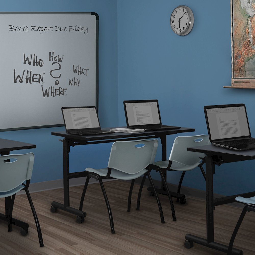 48 x 30 in. Flip-Top Training Nesting Table- Grey, 2 M Stack Chairs- Grey