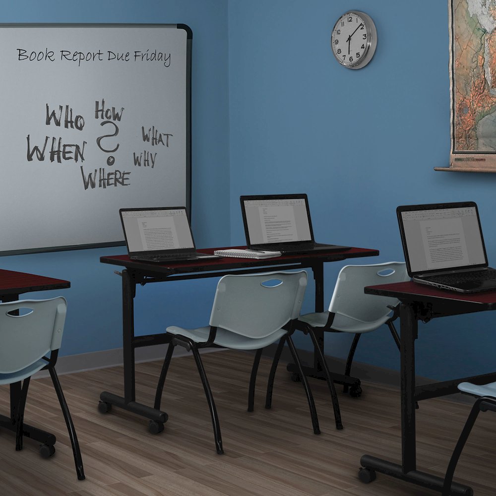 48 x 30 in. Flip-Top Training Nesting Table- Mahogany, 2 M Stack Chairs- Grey