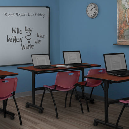 60 x 24 in. Flip-Top Training Nesting Table- Cherry, 2 M Stack Chairs- Burgundy