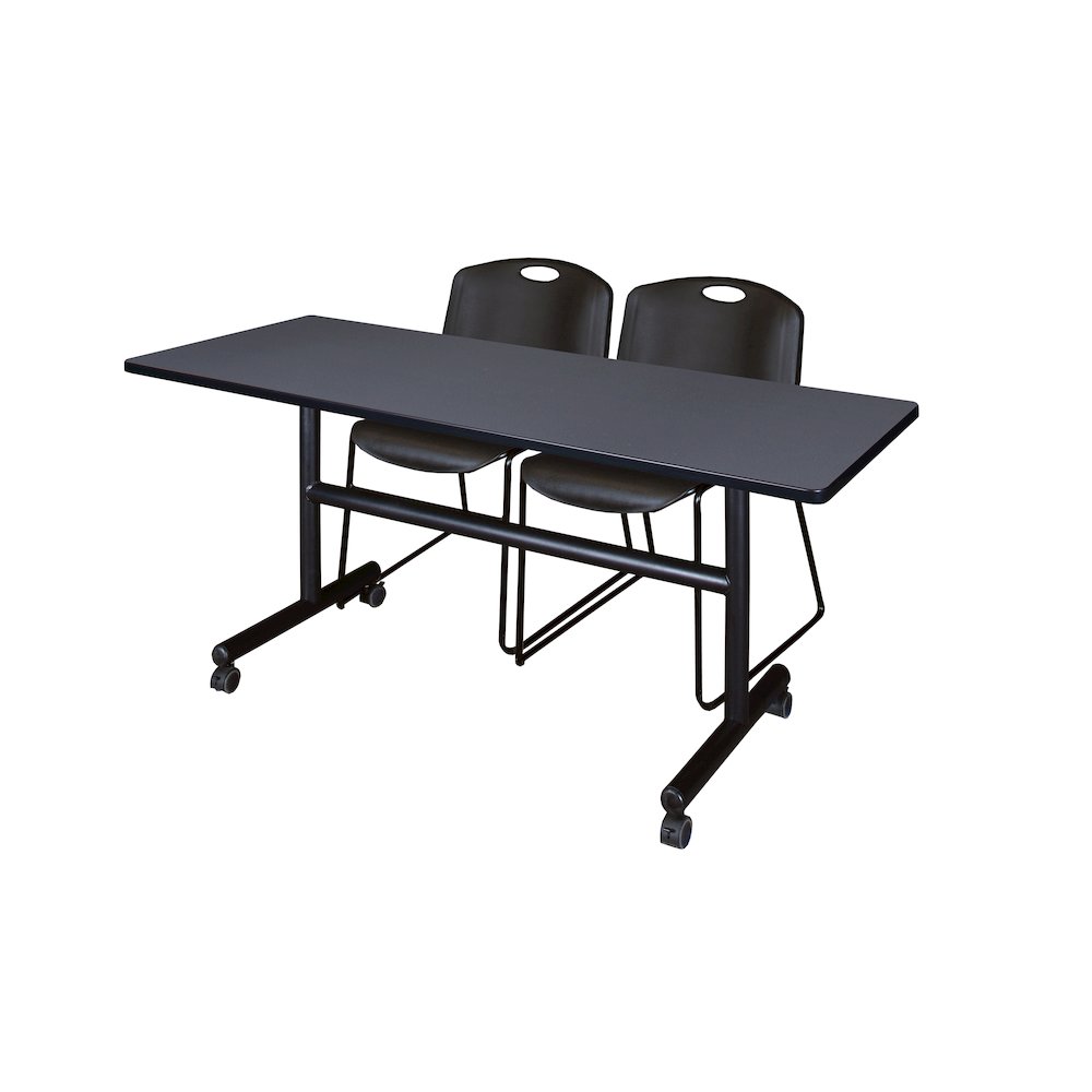 60 x 24 in. Flip-Top Training Nesting Table- Grey, 2 Zeng Stack Chairs- Black