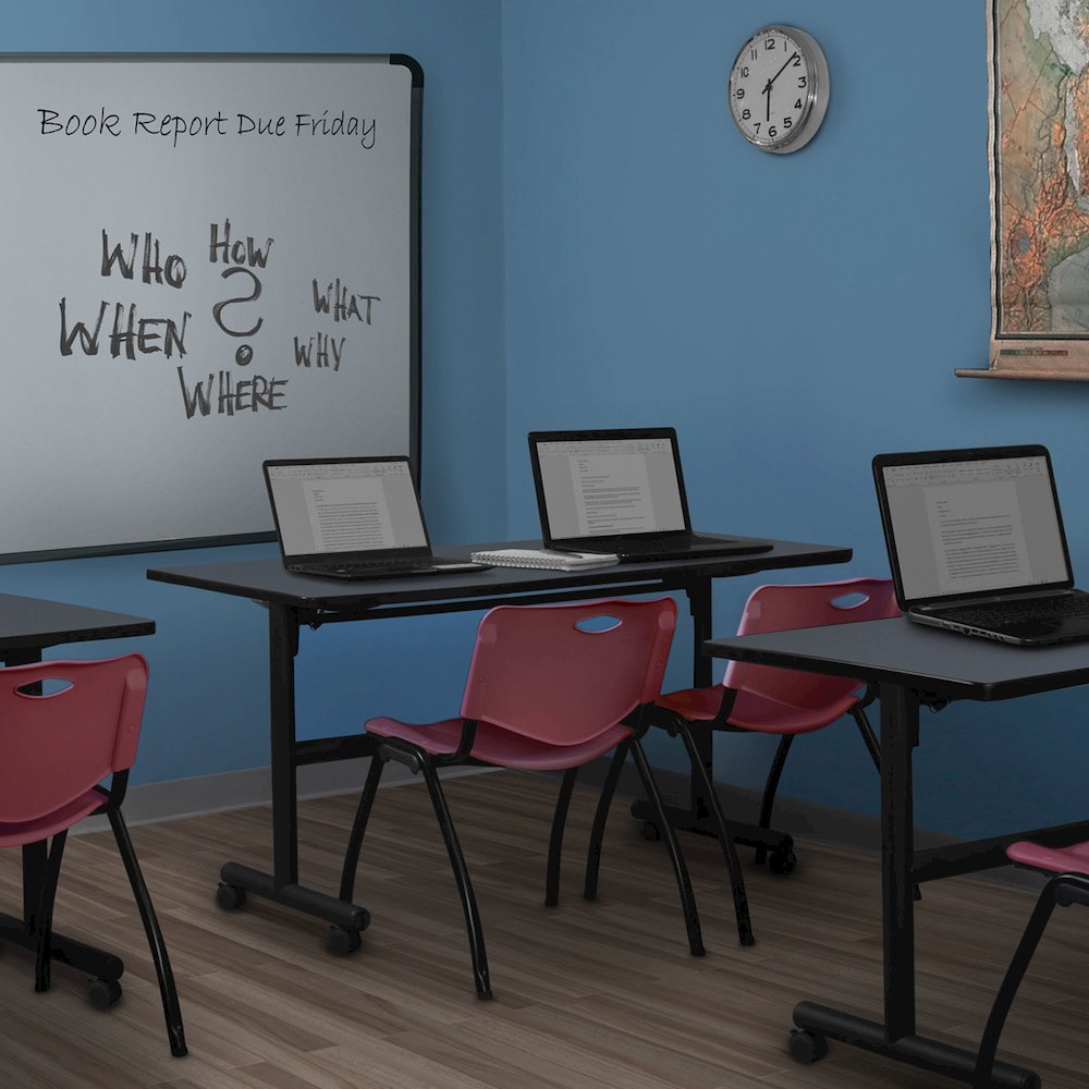 60 x 24 in. Flip-Top Training Nesting Table- Grey, 2 M Stack Chairs- Burgundy