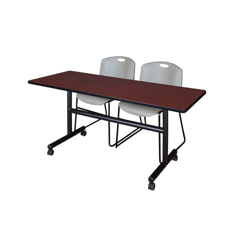 60 x 24 in. Flip-Top Training Nesting Table- Mahogany, 2 Zeng Stack Chairs- Grey