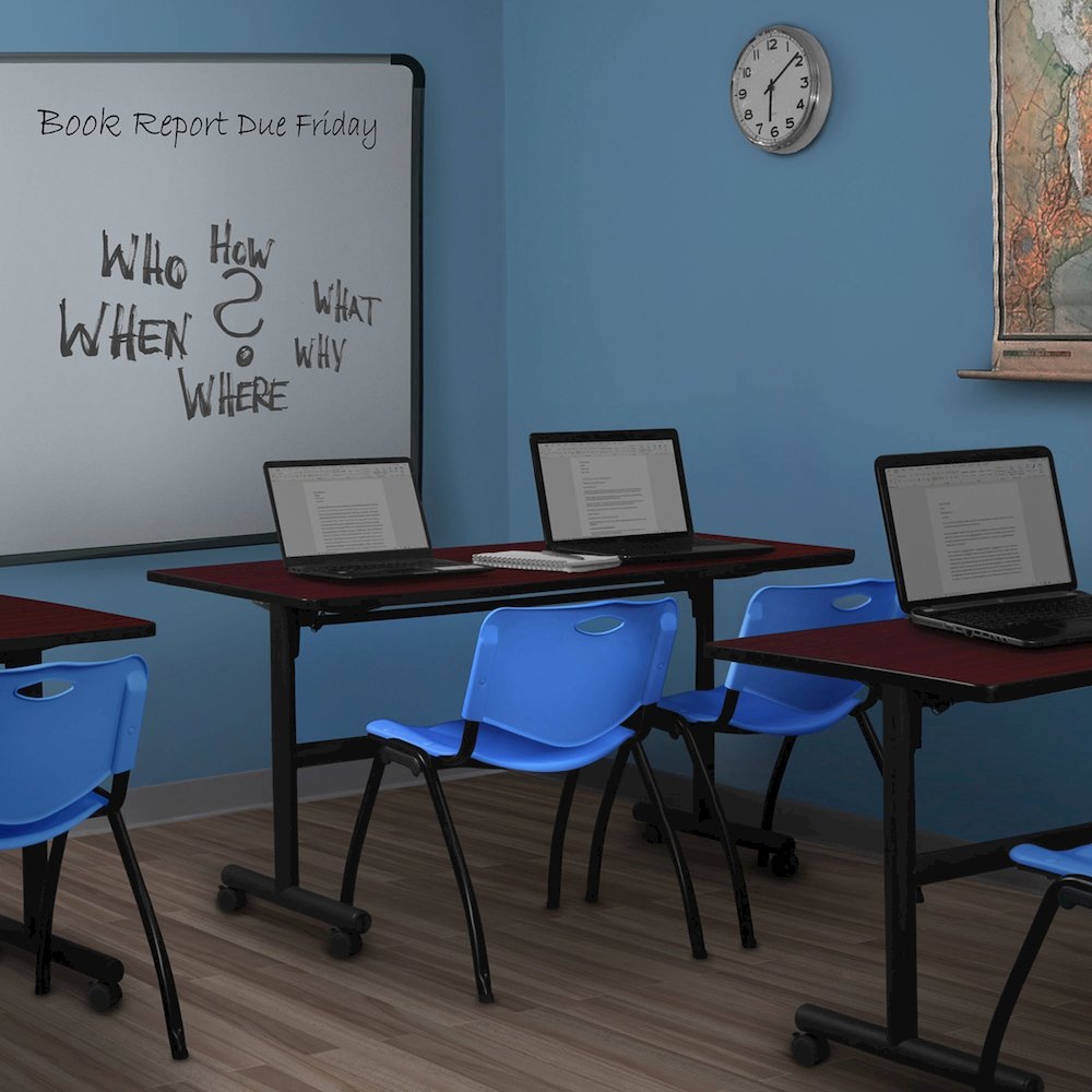 60 x 24 in. Flip-Top Training Nesting Table- Mahogany, 2 M Stack Chairs- Blue
