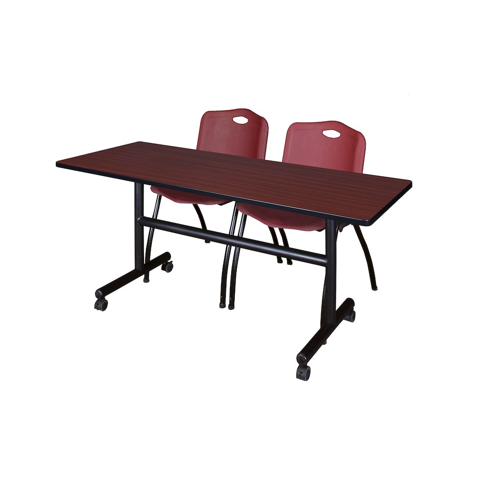 60 x 24 in. Training Nesting Table- Mahogany, 2 M Stack Chairs- Burgundy