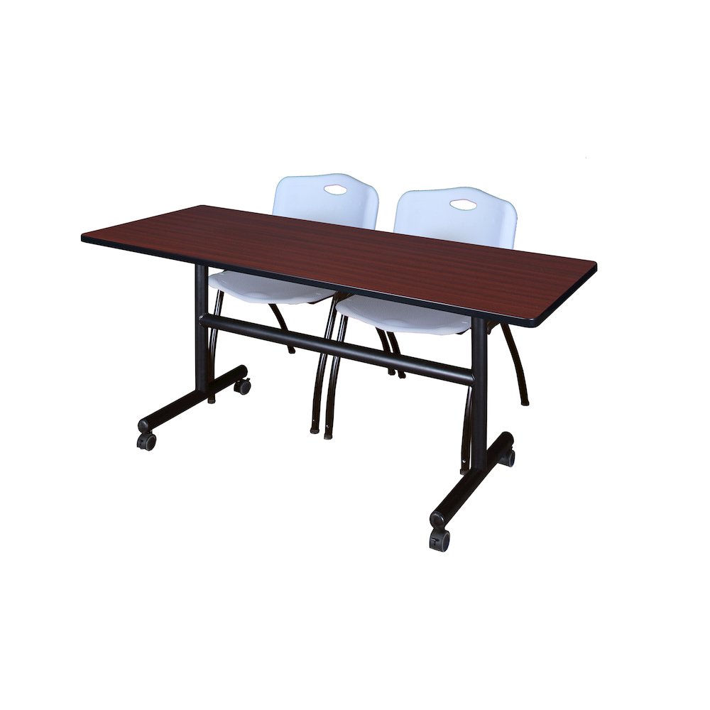 60 x 24 in. Flip-Top Training Nesting Table- Mahogany, 2 M Stack Chairs- Grey
