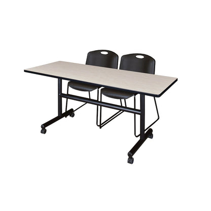 60 x 24 in. Flip-Top Training Nesting Table- Maple, 2 Zeng Stack Chairs- Black