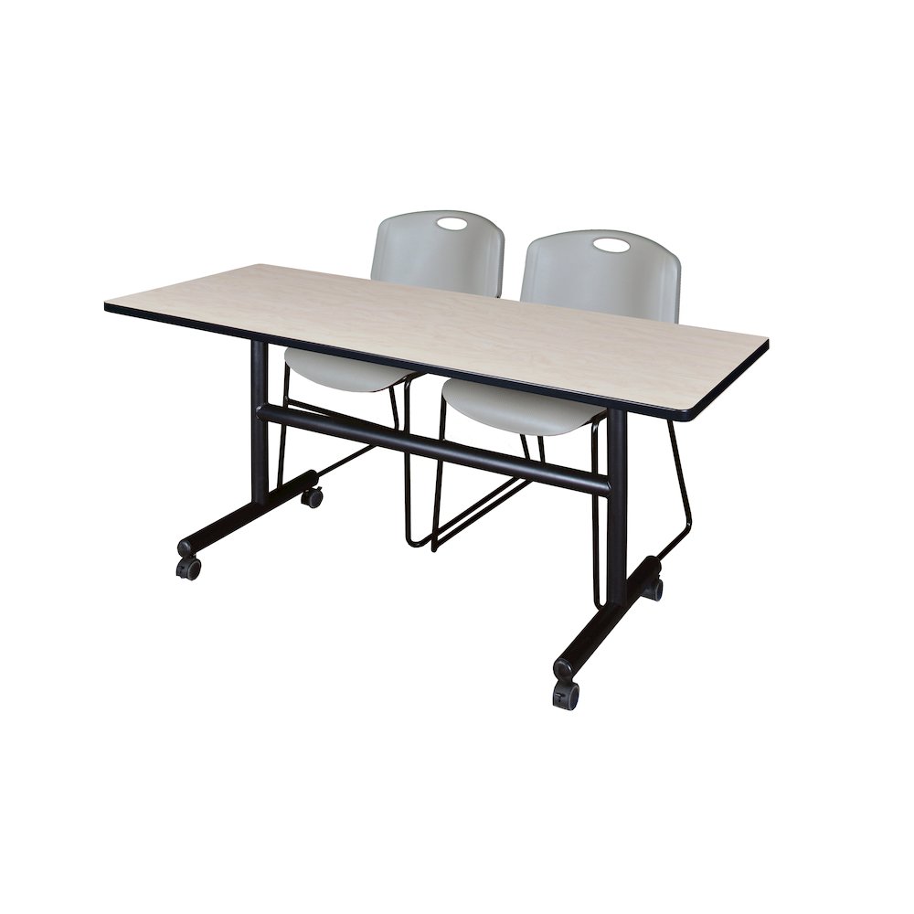 60 x 24 in. Flip-Top Training Nesting Table- Maple, 2 Zeng Stack Chairs- Grey