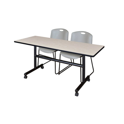 60 x 24 in. Flip-Top Training Nesting Table- Maple, 2 Zeng Stack Chairs- Grey