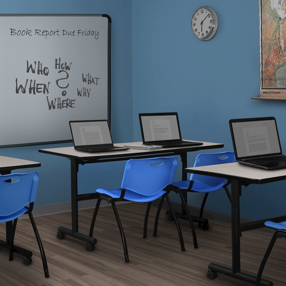 60 x 24 in. Flip-Top Training Nesting Table- Maple, 2 M Stack Chairs- Blue