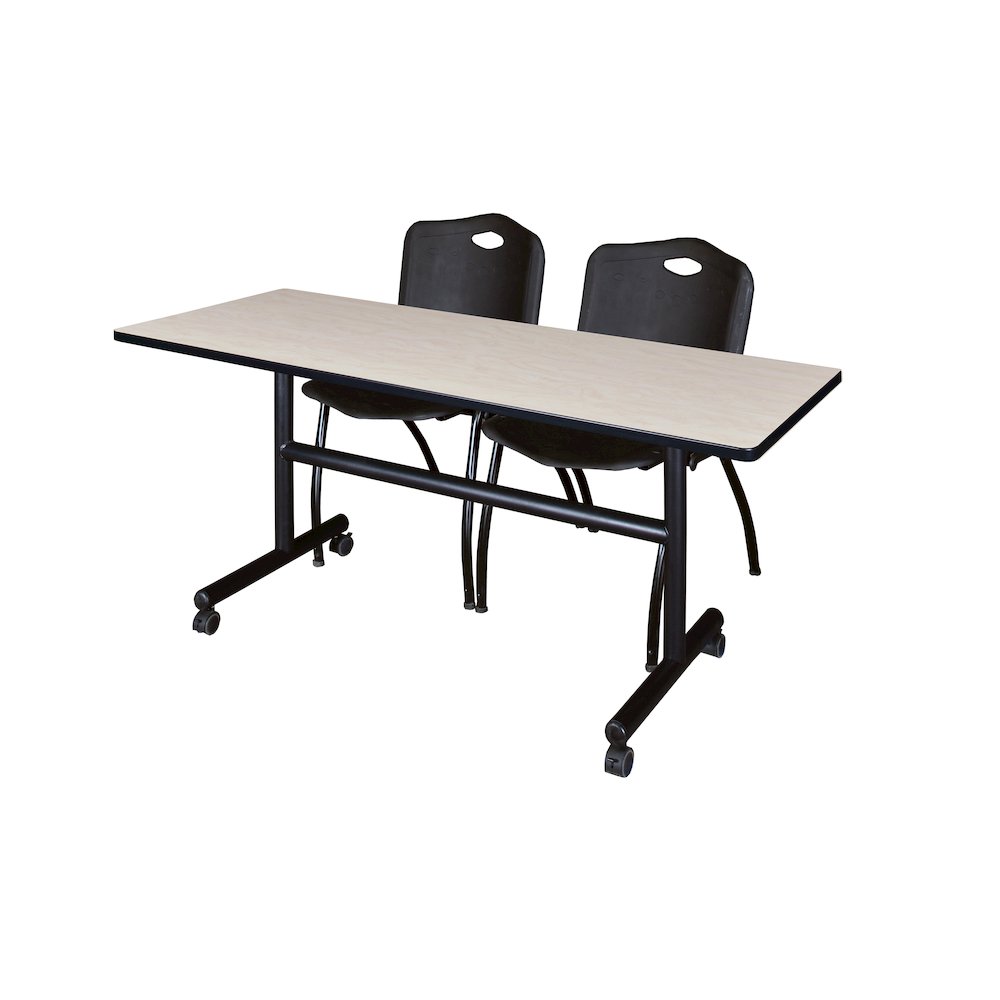 60 x 24 in. Flip-Top Training Nesting Table- Maple, 2 M Stack Chairs- Black