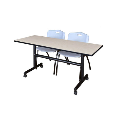 60 x 24 in. Flip-Top Training Nesting Table- Maple, 2 M Stack Chairs- Grey
