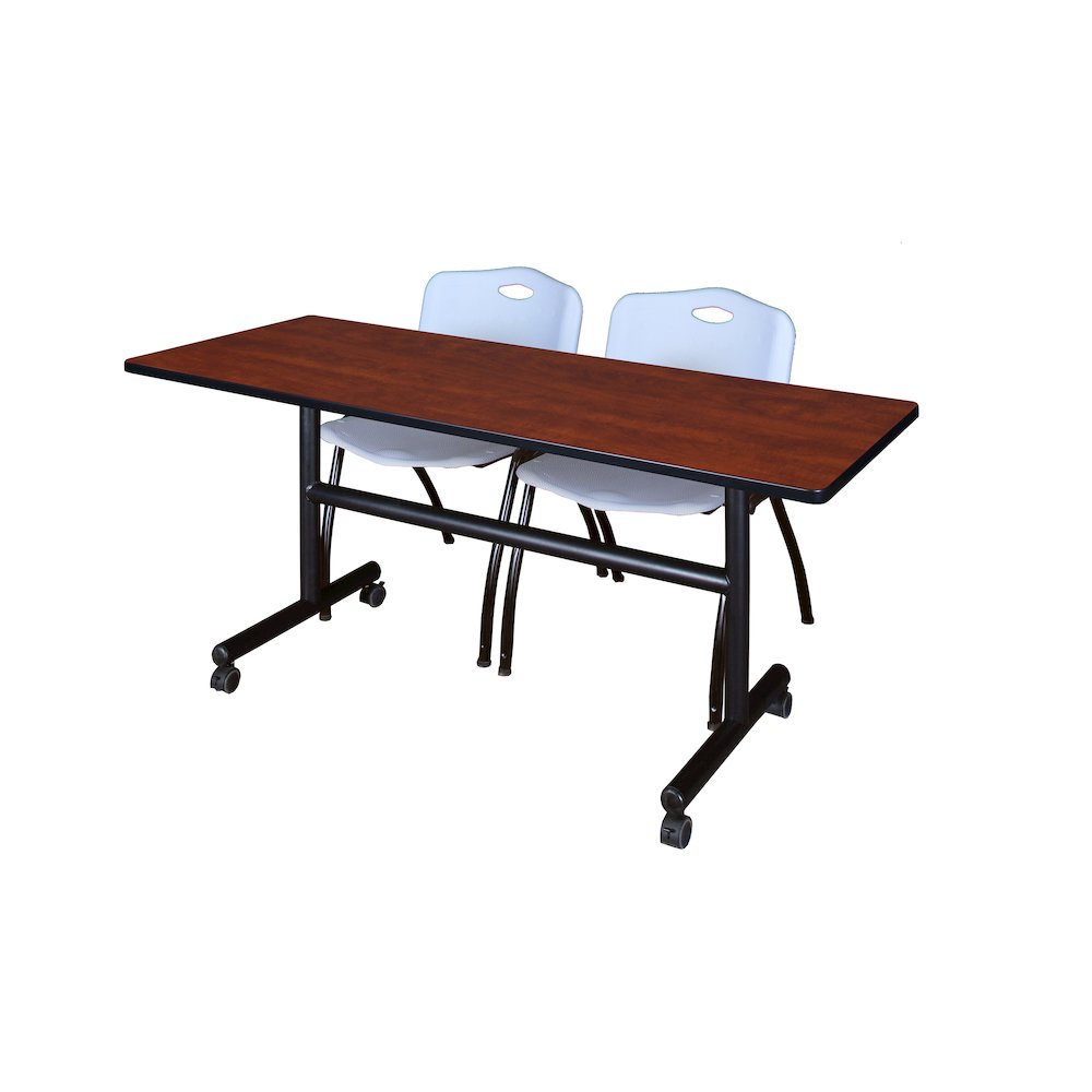 60 x 30 in. Flip-Top Training Nesting Table- Cherry, 2 M Stack Chairs- Grey