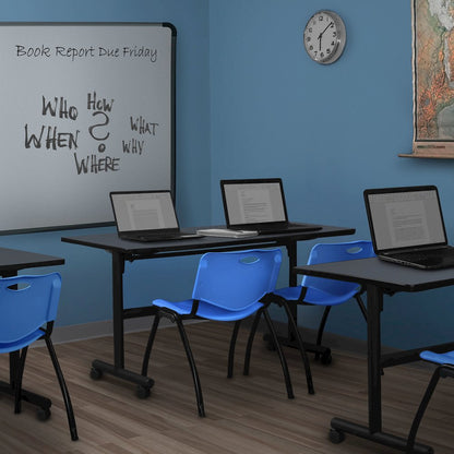 60 x 30 in. Flip-Top Training Nesting Table- Grey, 2 M Stack Chairs- Blue