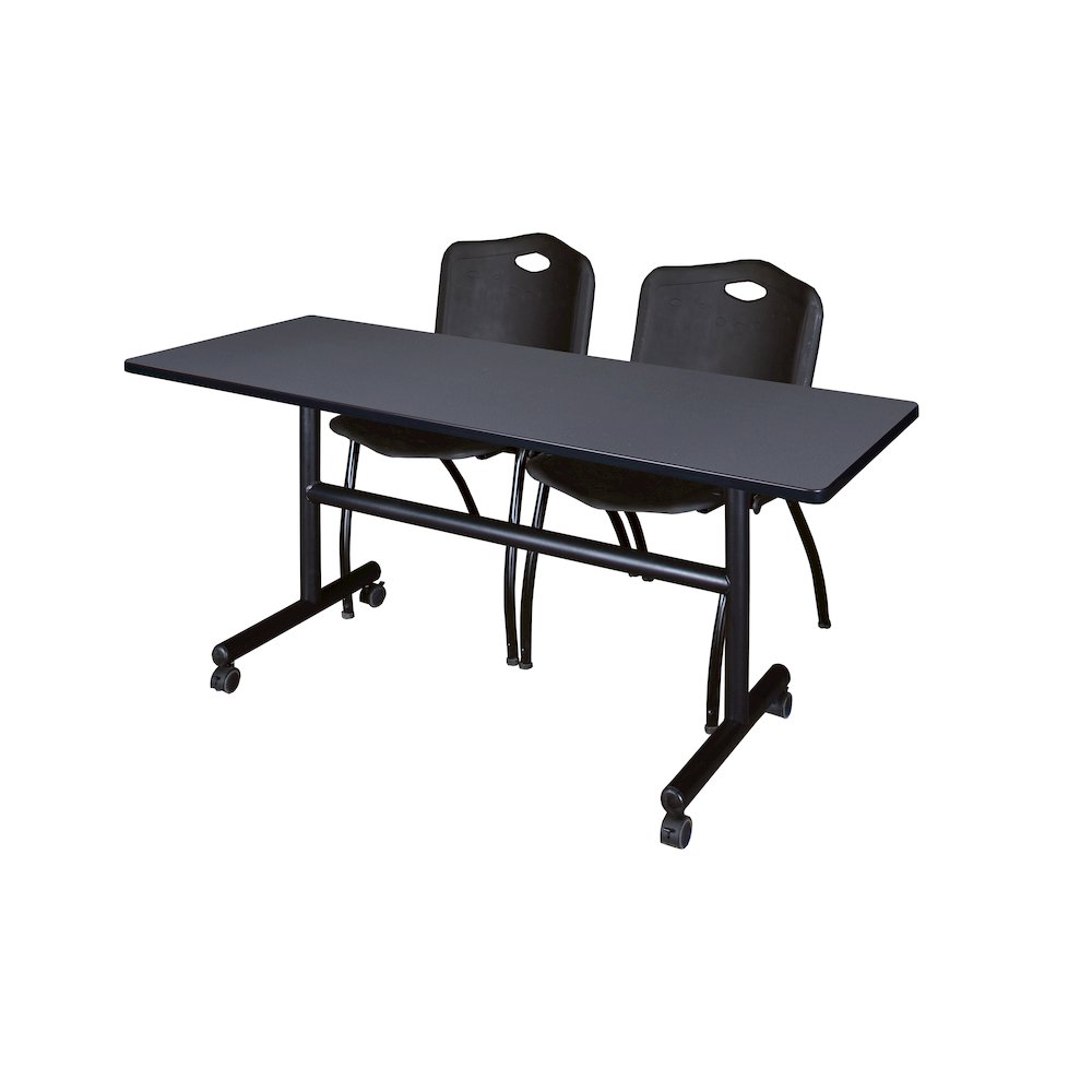 60 x 30 in. Flip-Top Training Nesting Table- Grey, 2 M Stack Chairs- Black