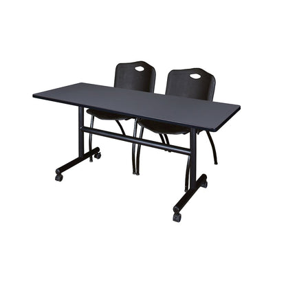 60 x 30 in. Flip-Top Training Nesting Table- Grey, 2 M Stack Chairs- Black