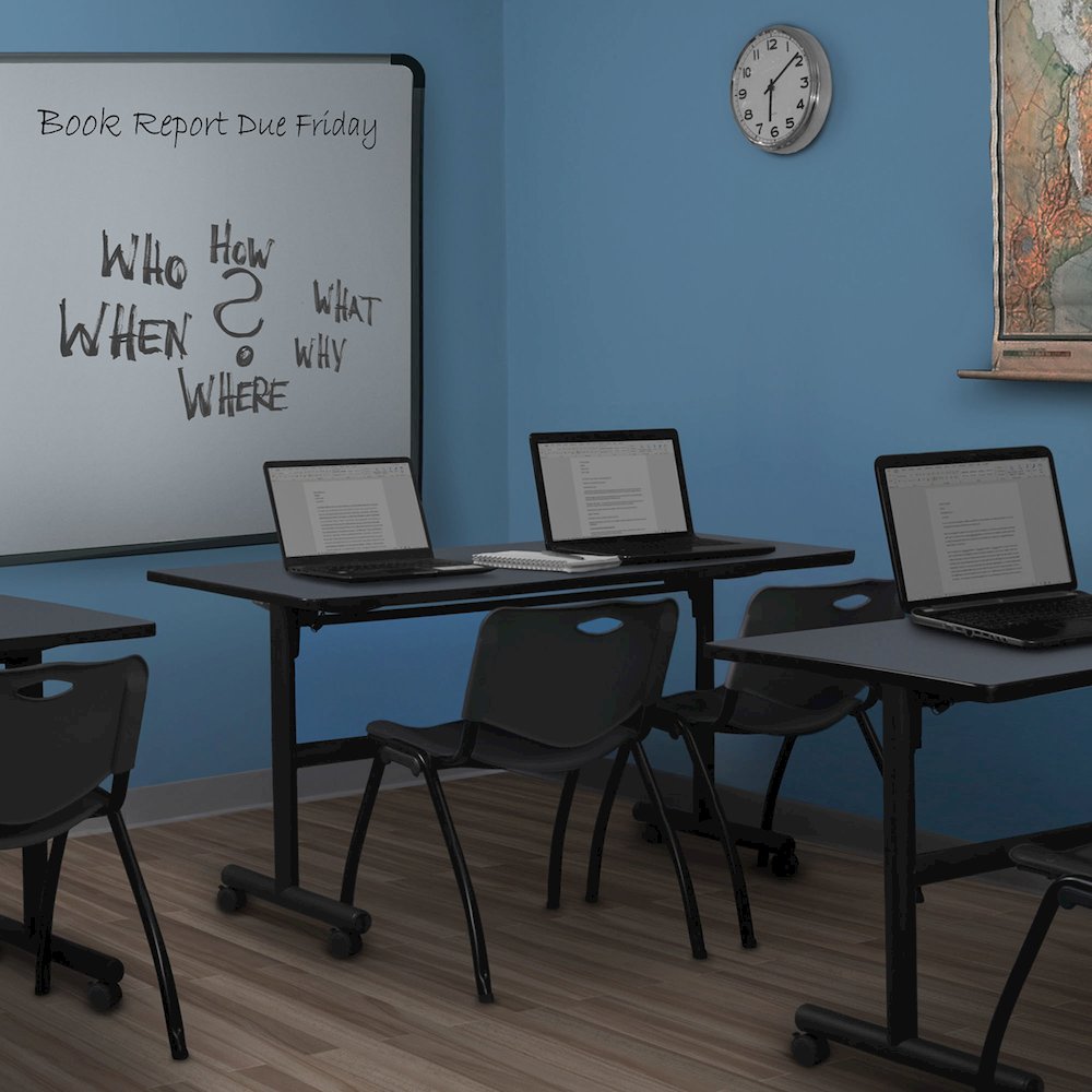60 x 30 in. Flip-Top Training Nesting Table- Grey, 2 M Stack Chairs- Black