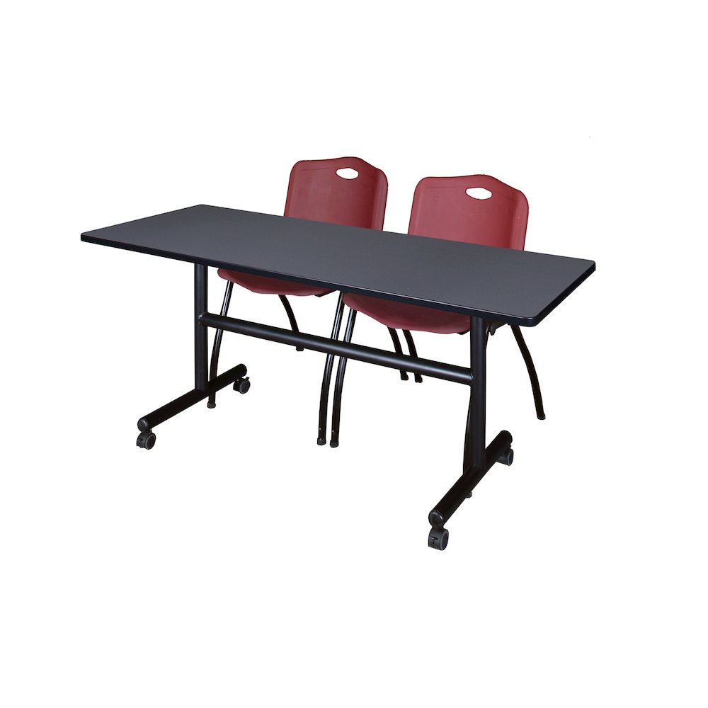 60 x 30 in. Flip-Top Training Nesting Table- Grey, 2 M Stack Chairs- Burgundy