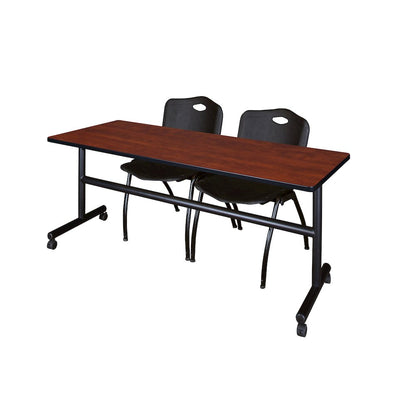 72 x 24 in. Flip-Top Training Nesting Table- Cherry, 2 M Stack Chairs- Black
