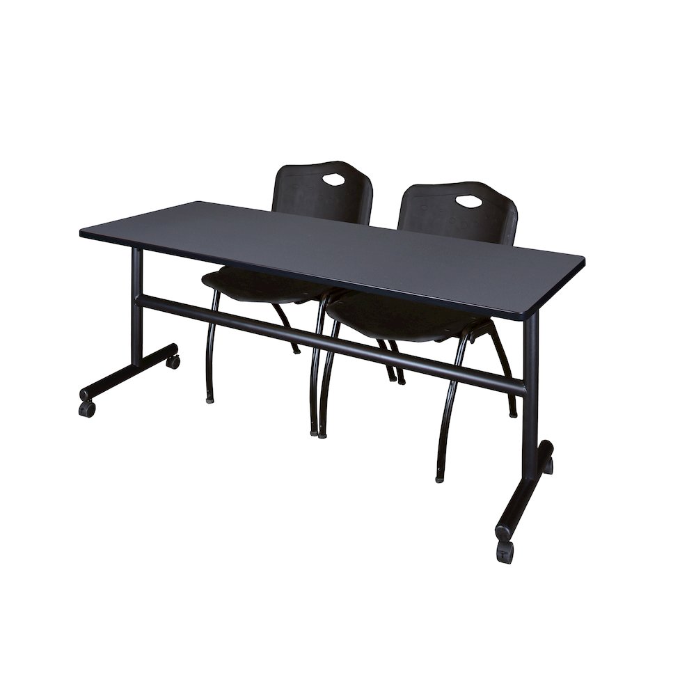 72 x 24 in. Flip-Top Training Nesting Table- Grey, 2 M Stack Chairs- Black