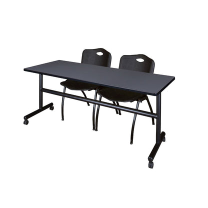 72 x 24 in. Flip-Top Training Nesting Table- Grey, 2 M Stack Chairs- Black