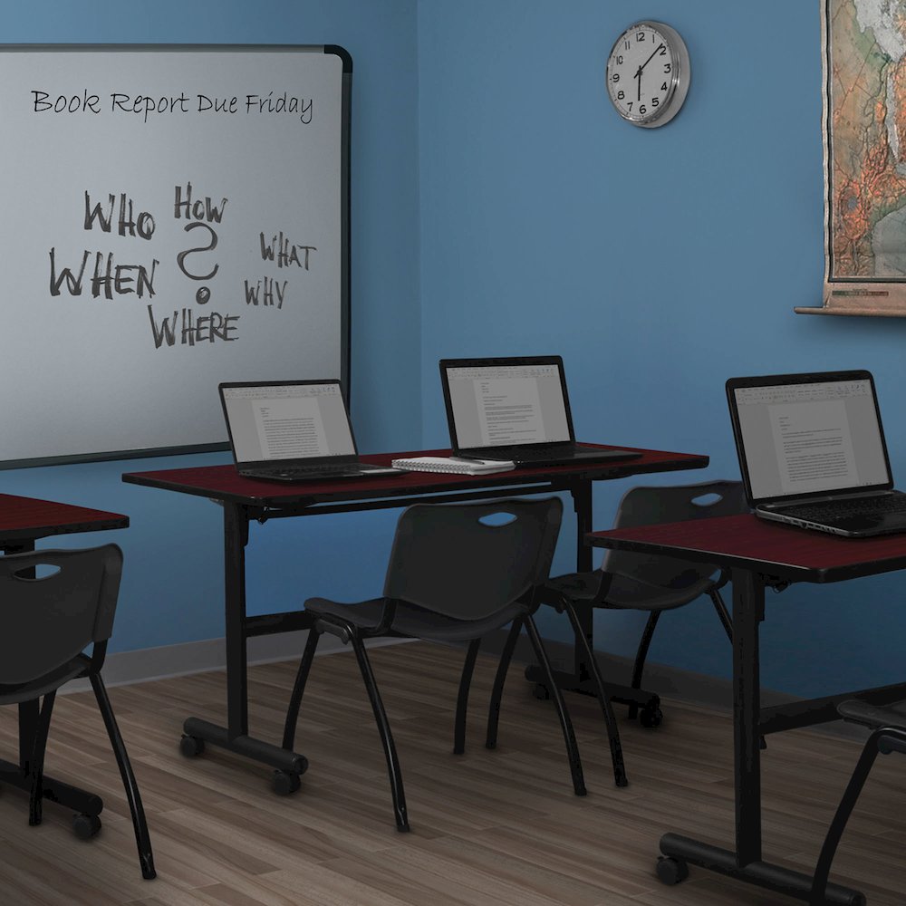 72 x 24 in. Flip-Top Training Nesting Table- Mahogany, 2 M Stack Chairs- Black