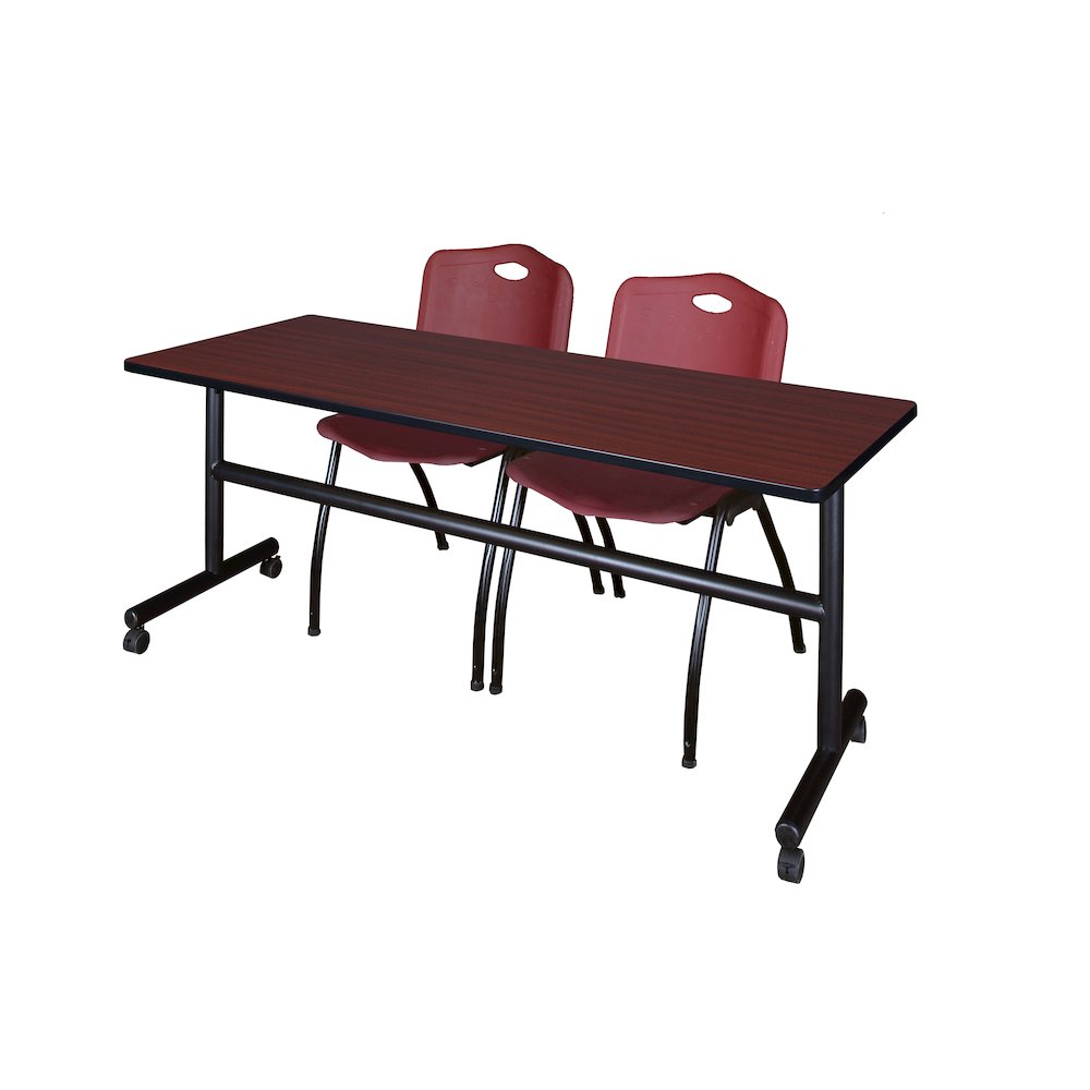72 x 24 in. Training Nesting Table- Mahogany, 2 M Stack Chairs- Burgundy