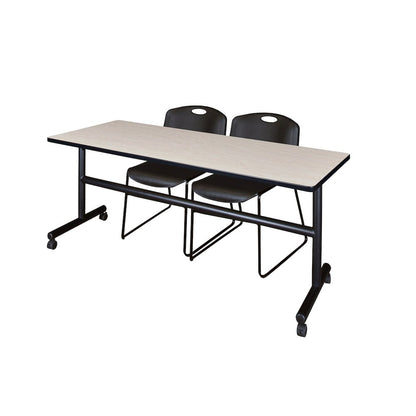72 x 24 in. Flip-Top Training Nesting Table- Maple, 2 Zeng Stack Chairs- Black