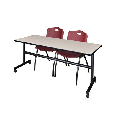 72 x 24 in. Flip-Top Training Nesting Table- Maple, 2 M Stack Chairs- Burgundy