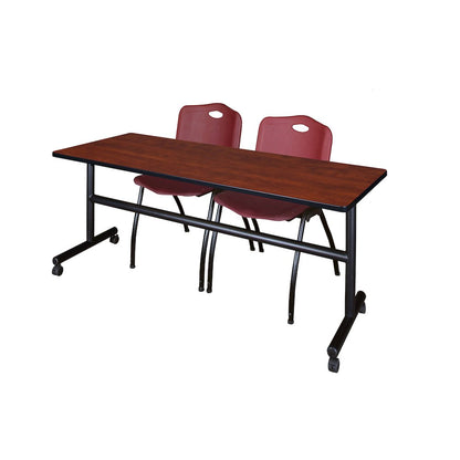 72 x 30 in. Flip-Top Training Nesting Table- Cherry, 2 M Stack Chairs- Burgundy