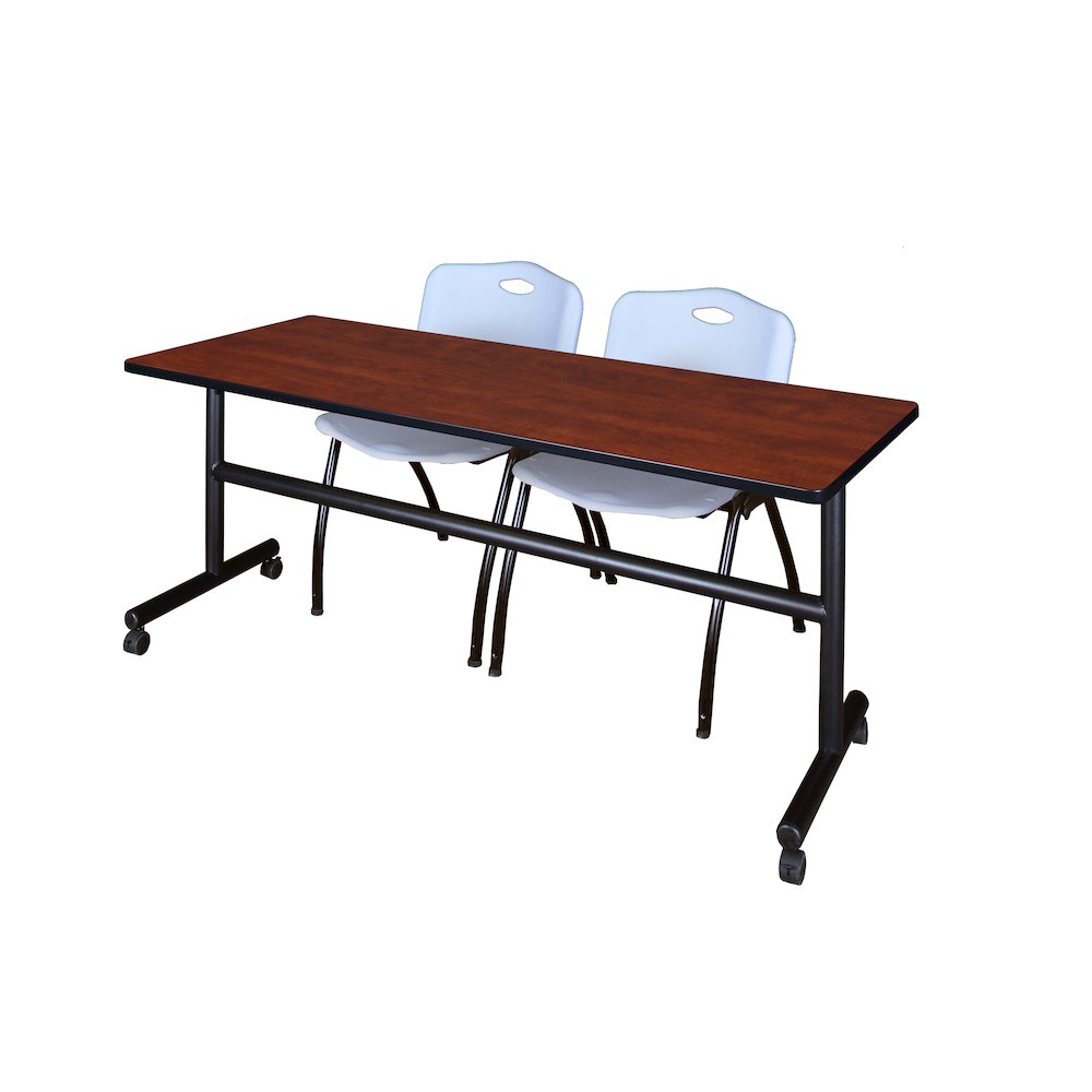 72 x 30 in. Flip-Top Training Nesting Table- Cherry, 2 M Stack Chairs- Grey