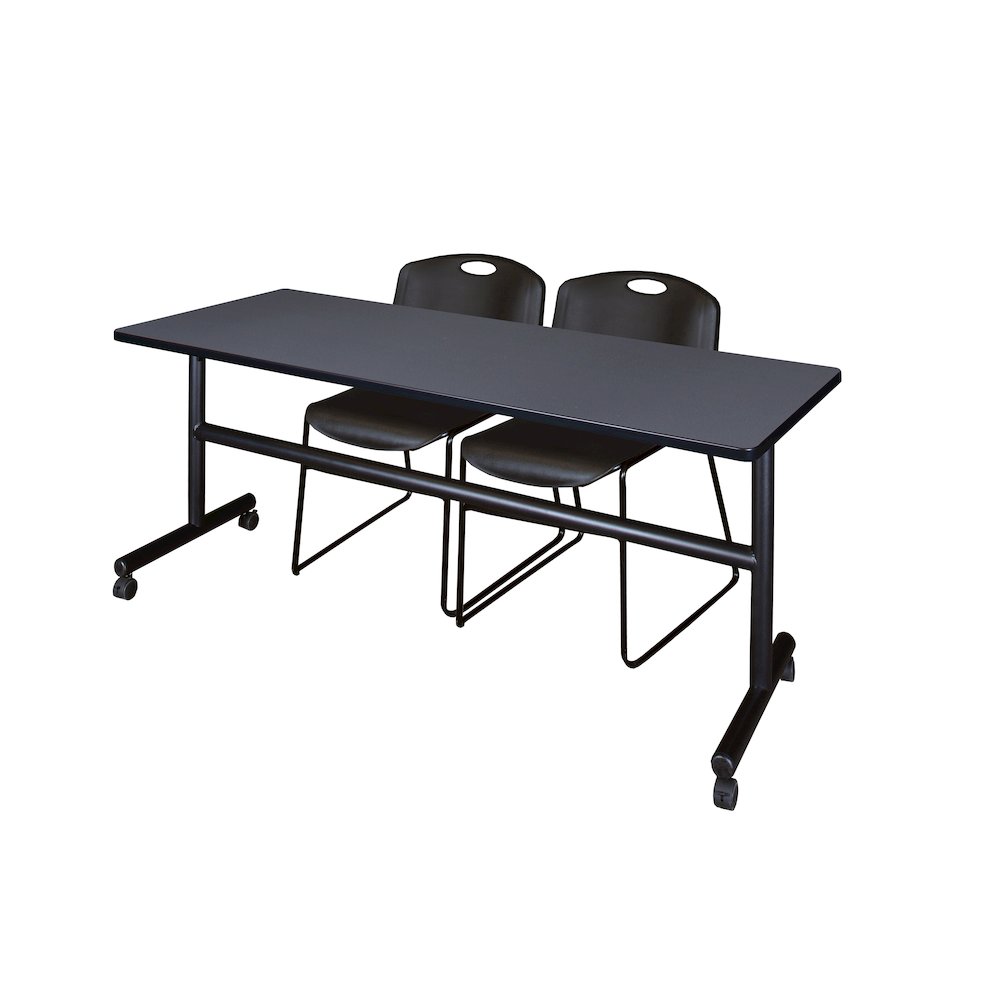 72 x 30 in. Flip-Top Training Nesting Table- Grey, 2 Zeng Stack Chairs- Black