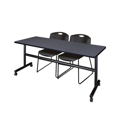 72 x 30 in. Flip-Top Training Nesting Table- Grey, 2 Zeng Stack Chairs- Black
