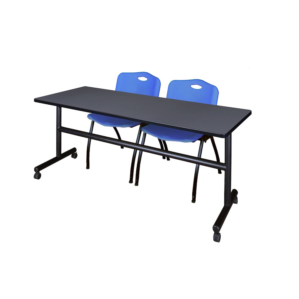 72 x 30 in. Flip-Top Training Nesting Table- Grey, 2 M Stack Chairs- Blue
