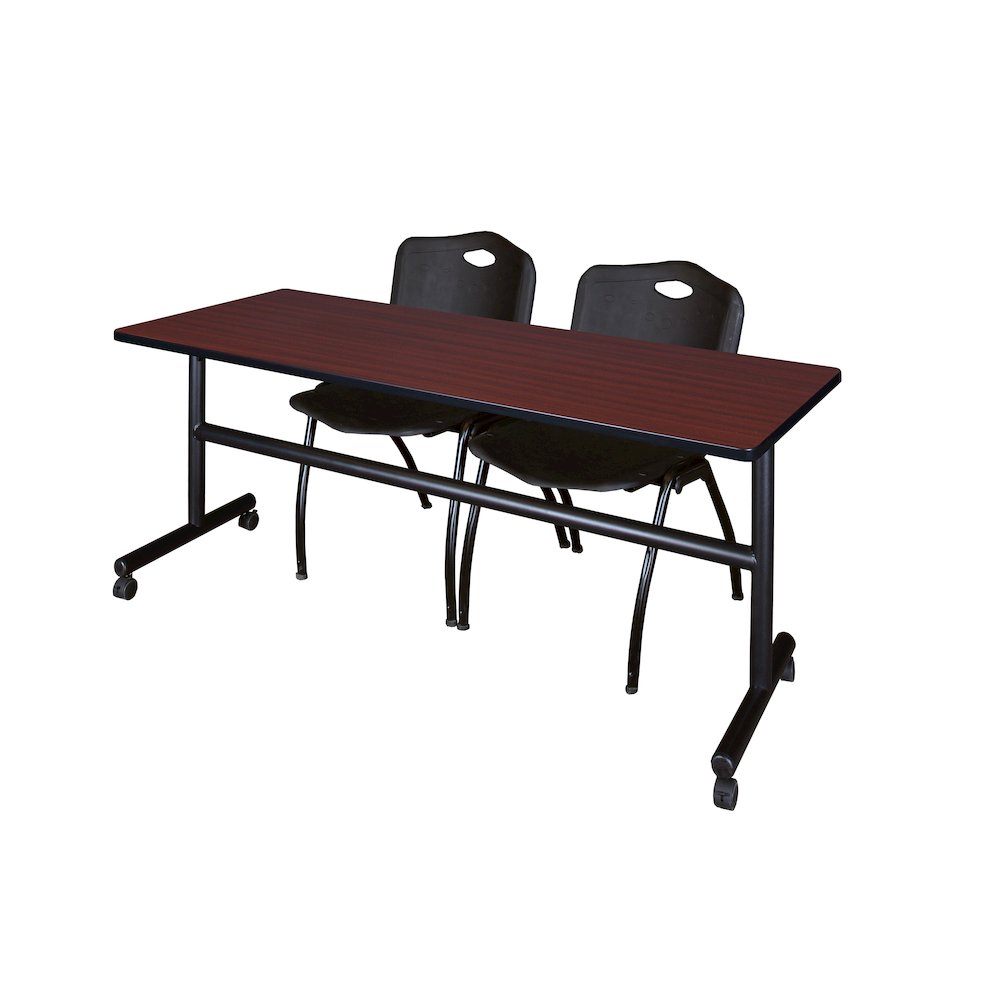 72 x 30 in. Flip-Top Training Nesting Table- Mahogany, 2 M Stack Chairs- Black