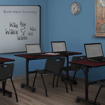 72 x 30 in. Flip-Top Training Nesting Table- Mahogany, 2 M Stack Chairs- Black