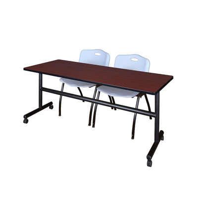 72 x 30 in. Flip-Top Training Nesting Table- Mahogany, 2 M Stack Chairs- Grey