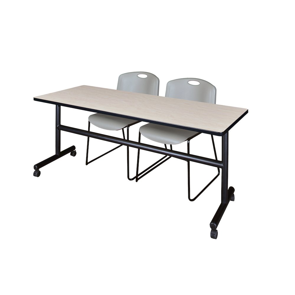 72 x 30 in. Flip-Top Training Nesting Table- Maple, 2 Zeng Stack Chairs- Grey