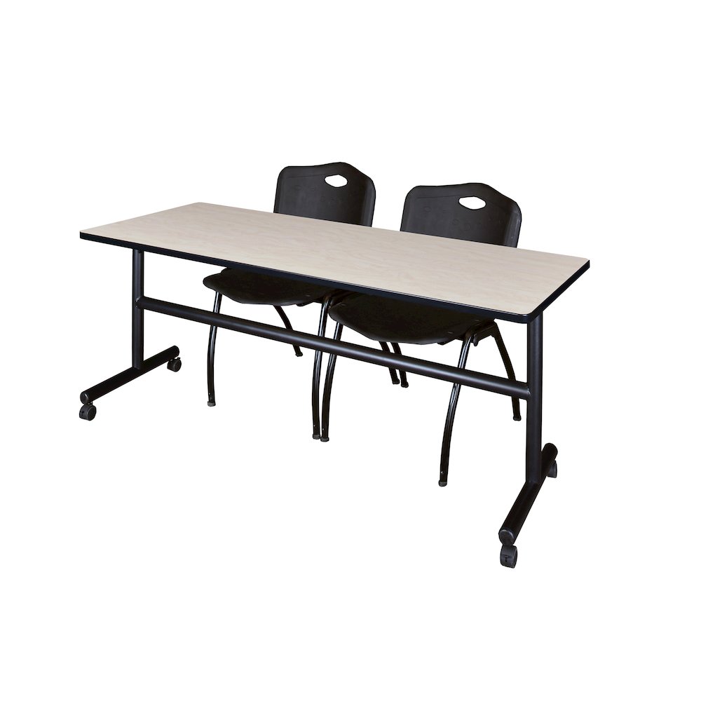 72 x 30 in. Flip-Top Training Nesting Table- Maple, 2 M Stack Chairs- Black