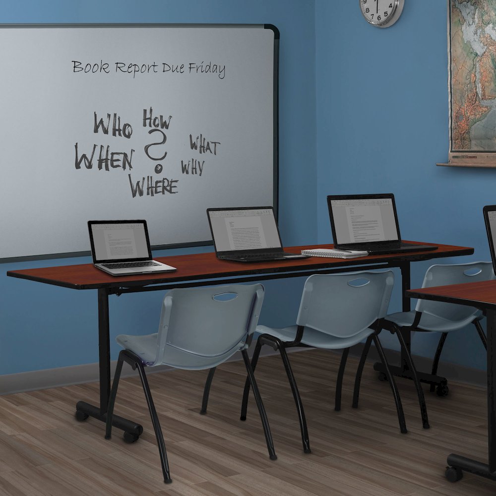 84 x 24 in. Flip-Top Training Nesting Table- Cherry, 2 M Stack Chairs- Grey