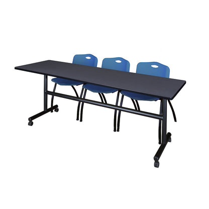 84 x 24 in. Flip-Top Training Nesting Table- Grey, 2 M Stack Chairs- Blue